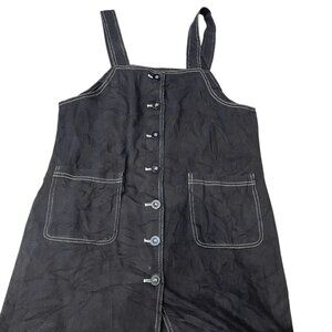 Women’s Black Button Front Overall Dress with Pockets